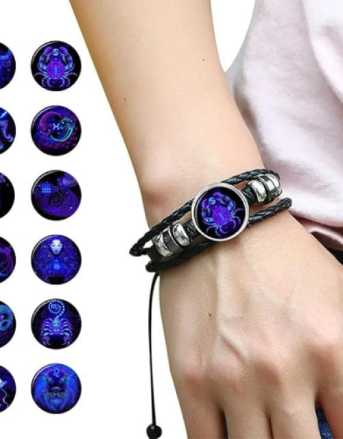 Adjustable Guardian Zodiac Constellation Aries Bracelet Black Leather